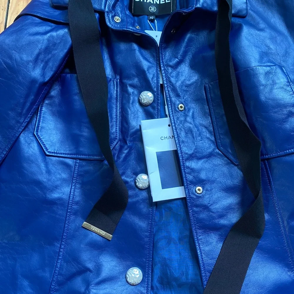 GIFTABLE Chanel Blue Lambskin Leather Jacket New With Tags - Picture 5 of 7